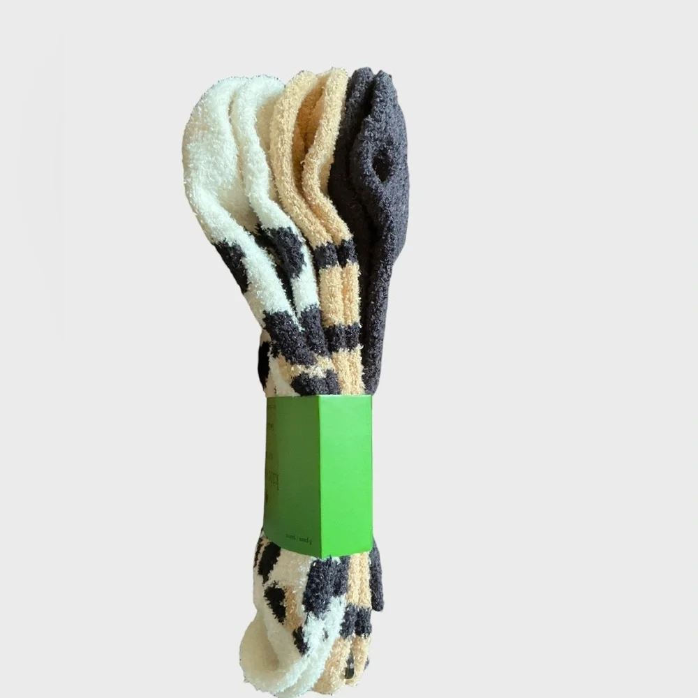 Kate Spade 3-Pack Fuzzy Ankle Socks Women’s Leopard Cozy Lounge NWT